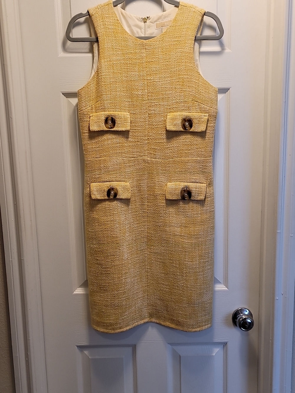 Michael Michael Kors Yellow Saffron Tweed Knit Shift Dress Sz 4
